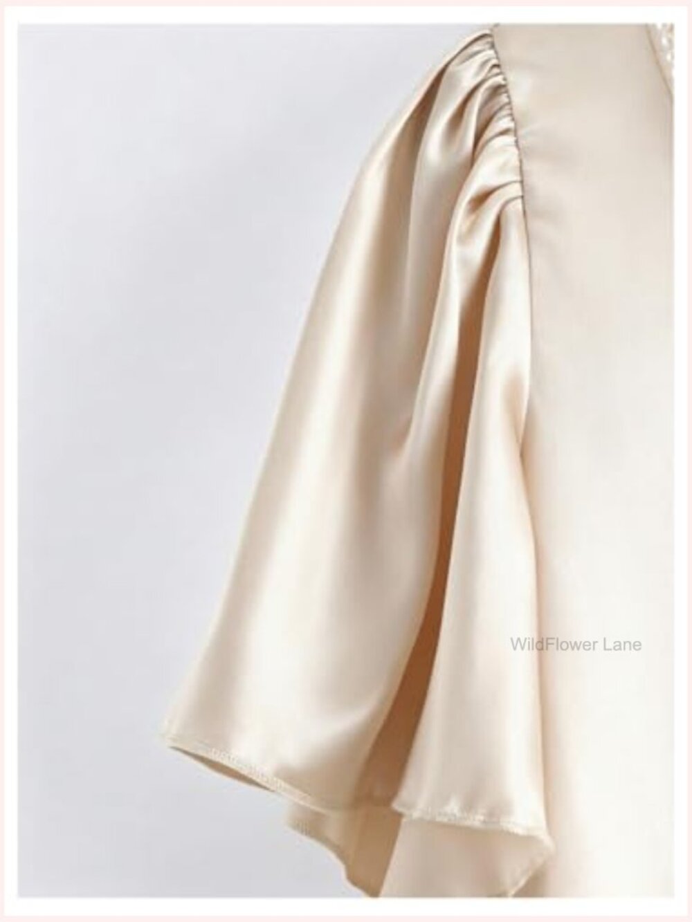 Elegant Satin Ruffle Short Sleeve Blouse Pearl Crew Neck Summer Top - Picture 4 of 5